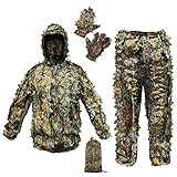Ghillie Suit Camouflage Hunting Suits Outdoor 3D Leaf Lifelike Camo Clothing Lightweight Breathable Hooded Apparel Suit for Jungle Shooting Airsoft