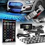 OPT7 Aura 4pc LED Lighting Kit for Grille, 12” IP67 Waterproof Strips, w/Multi-Color, Dimmer, Fade, Cycle, Strobe, Peel'n'Stick Front Grill Valence
