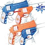 4 Pack Water Guns for Kids Adults - 2 in 1 Squirt Guns, Long Range & High Capacity' Water Pistol Summer Gun Toy for Swimming Pool Beach Outdoor （Medium x 2, Small x 2） (Blue-Orange)