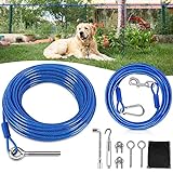 Petbobi Dog Runner for Yard, 50FT Heavy Duty Dog Trolley System with 10FT Dog Run Cable, Smooth Sliding& No Tangle Aerial Cable, Dog Runner for Yard for Small to Large Dogs Up to 120LBS