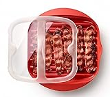 Best Microwave Bacon Maker | Express Bacon Cooker Tray with Lid | Bacon Cooker for Microwave Oven with Lid | Reduces Fat for a Healthy Breakfast | Easy Crispy Bacon in Minutes | Red