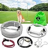Dog Tie Out Trolley System Dog Run Cable 92ft Aerial Run Cable with 15ft Divided into Two Sections Dog Runner Cable for Yard Pulley Runner Line for Medium Small Dogs Up to 75 lbs(Silver)