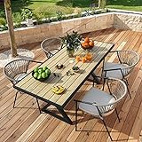 YITAHOME 5-Piece Outdoor Patio Dining Set, Stackable Rope Dining Chair & Anti-Scratch Table for 4 People, Outside Conversation Dining Set with Umbrella Hole for Patios, Balcony, Garden, Lawn