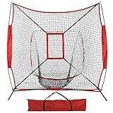 7' x 7' Baseball Softball Practice Hitting & Pitching Practice Net Batting Pitching Training Aid Net w/Carry Bag, Strike Zone and Metal Bow Frame, Baseball Equipment Training Aids for All Skill Levels
