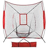 7' x 7' Baseball Softball Practice Hitting & Pitching Practice Net Batting Pitching Training Aid Net w/Carry Bag, Strike Zone and Metal Bow Frame, Baseball Equipment Training Aids for All Skill Levels