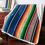 Mexican Theme Sherpa Fleece Throw Blanket for Unisex, Blanket Ultra Soft Comfort Microfiber for Couch Cinco de Mayo Fiesta Party Serape 50x80 inches