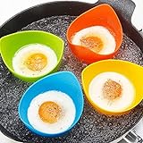 Egg Poacher Cups, Egg Boiler Mold Cup, Silicone Egg Poachers, Egg Poaching Cups with Ring Standers, Poached Egg Cups for Microwave Air Fryer Stovetop Egg Cooking, Non-Stick BPA-free, Set of 4