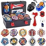 Bey Battle Burst Gyro Blade Toy Set Great Present for Kids Children Boys Ages 6 8 10 12+ Metal Fusion Attack Top Battling Game 10 Spinning Tops 2 Two-Way Launcher 2 Handles