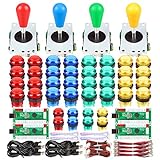 Fosiya 4 Player LED Arcade Kit Ellipse Oval Style Joystick USB Encoder to PC Games DIY Controllers Bat Joystick 4 Colors LED Arcade Buttons for All Windows PC MAME Raspberry Pi
