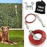 Heavy Duty Aerial Dog Tie Out Trolley System for Small to Large Dogs - Dog Run Cable 100ft /75ft Zipline with 10ft Runner Cable Great for Yard Camping Outdoor (Red, 75 ft for one Dog up to 125 lbs)