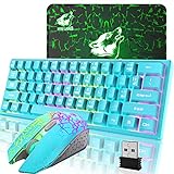 Wireless Gaming Keyboard and Mouse Combo,61 Key Rainbow Backlit Keyboard with Rechargeable 3800mAh,Mechanical Feel,Ergonomic,Quiet,Waterproof,RGB Mute Mice for PS4,Xbox One,Desktop,PC