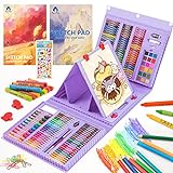 VigorFun Art Supplies, 240-Piece Drawing Art Kit, Gifts for Girls Boys Teens, Art Set Crafts Case with Double Sided Trifold Easel, Includes Sketch Pads, Oil Pastels, Crayons, Colored Pencils (Purple)