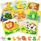 TOY Life Wooden Animal Puzzles for Toddlers 1-3, 8 Pack Baby Puzzle for Kid Age 1-3, Montessori Toys for 1 2 3+ Year Old, STEM Educational Learning Toy for 1 2 3+Year Old Boys Girls