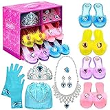 Princess Dress Up Shoes Set, Girls Role Play Dress Up Toys, Toddler Pretend Jewelry Boutique Kit Gift Set for Little Girls Aged 3-6 Years Old, 4 Pairs of Shoes Kit Include Princess Accessories