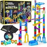 NATIONAL GEOGRAPHIC Glowing Marble Run – Construction Set with 15 Glow in the Dark Glass Marbles & Storage Bag, STEM Gifts for Boys and Girls, Building Project Toy (Amazon Exclusive)