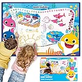 Horizon Group USA Baby Shark Water Drawing Mat, Includes Reusable 40-Inch Water Drawing Mat, Refillable Water Brush & Pens, Stencils, Mess-Free Water Art for Toddlers, Age 3+