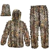 Ghillie Suit, Adult 3D Leafy Suit for Hunting, Hunting Gear Including Leafy Jacket, Camo Hunting Pants and Carry Bag, Lightweight Leafy Camo Suit for Turkey Hunting, Outdoor Jungle and Halloween M