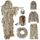 SOROVEE Ghillie Suit, 6 in 1 Ghillie Suit for Men Including Jacket, Pants, Hood, Carry Bag and Camo Tapes, 3D Camouflage Hunting Apparel, Suitable for Adults/Youth/Kids Hunting, Military, Halloween