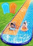 Sloosh 22.5ft Double Water Slides, Heavy Duty Lawn Water Slide for Kids Adults with Sprinkler and 2 Inflatable Boards Slip for Backyard Yard Lawn Outdoor Summer Water Fun
