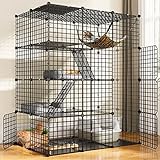 YITAHOME Large Cat Cage Indoor Enclosure Metal Wire 4-Tier Kennels DIY Cat Playpen Catio with Large Hammock for 1-3 Cats