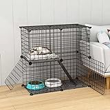 2 Tier Metal Cat Cage Indoor Cat Enclosures DIY Cat Playpen Metal Kennel for Small and Medium Cats Kittens Kitty（Black）