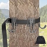 PAMASE Tree Stand Gear Hangers with 3 Metal Hooks - Thick Strap Bow Hanger for Hunting with Metal Buckle, Arrows Bag Archery Equipment Holder, Hunt Deer Treestand Saddle Accessory Kit