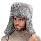 HIIGH 100% Real Rabbit Fur Hat Thicken Winter Warm Ushanka Ear Warm Outdoor Fashion (Gray S)