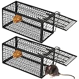 2 Pcs Humane Rat Trap Chipmunk Rodent Trap Mouse Trap Squirrel Trap Small Live Animal Trap Mouse Voles Hamsters Live Cage Rat Mouse Cage Trap for Outdoor Indoor Home Mice Easy to Catch and Release