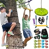 Trailblaze Zip Line Kit and Tree Rock Climbing Holds - 70 Ft Slackline Zipline for Backyard Ninja Warrior Obstacle Course for Kids - 300lb Load Capacity Monkey Bar for Kids Swing