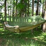 LFL Camping Hammock with Mosquito Net, Hammocks with 13ft Tree Straps Carabiners, Automatic Quick Open Outdoor Portable Hammock, Nylon Parachute Material Hammocks (Green)