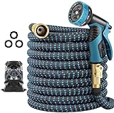75 ft Expandable Garden Hose - Flexible Water Hose with 10 Spray Nozzle - Car Wash Hose with 3/4' Solid Brass Connector - Flexible Expanding Hose with 10 Pattern Spray Nozzle