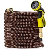Expandable Garden Hose 25 ft - Kink Free Flexible Water Hose 25ft with 10 Pattern Spray Nozzle, 3/4 Solid Brass Connectors, Retractable Latex Core - Lightweight Expanding Hose