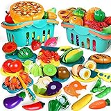 100 Pcs Play Food Set for Kids Kitchen, Pretend Food Toy for Toddlers Age 1-3, Plastics Cutting Fake Food/ Fruit/ Vegetable Accessories with 2 Baskets, Birthday Gifts for 2 3 4 5 Years Old Boys Girls