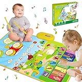 3 in 1 Musical Mat for Toddlers 1-3, Piano Mat & Drum Mat with 2 Sticks, Early Educational Learning Toys for 12-18 Months Baby, Animal Touch Play Blanket Birthday Gifts for 1 2 3 Year Old Boys Girls