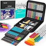 Soucolor 73 Art Supplies for Adults Kids, Art Kit Drawing Supplies Sketching Pencils Coloring Set with Sketchbook, Coloring Book, Charcoal Metallic Graphite for Shading Blending, Gifts for Teen