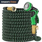 Expandable Garden Hose 100 ft Water Hose with 10 Function Spray Nozzle, Lightweight Flexible Hose with 3/4 Inch Solid Fittings and 4-Layer Latex Core, 100ft Retractable Stretch Hose, Black Green