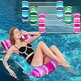 Zcaukya 3 Pack Inflatable Pool Float Hammocks, 4-in-1 Water Floating Mesh Chair for Adults, Swimming Pool Drifter Saddle Lounge for Summer Events Pool Parties Pink & Green & Blue