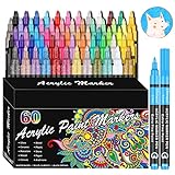 RESTLY Acrylic Paint Pens, 60 Colors Acrylic Paint Marker, 0.7mm Extra Fine Paint Pens for Canvas, Rock Painting, Wood, Glass, Metal, Ceramic, stone