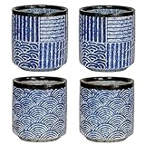 WEOPYCJ Ceramic Teacups Set of 4,Asian Chinese Japanese Modern Cup Set of 4,No Handle Tea Mugs for Espresso Cappuccino Coffee Milk Wine Sake Cup 6.42oz (Blue)