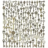 JIALEEY 125 PCS Vintage Skeleton Key Set Charms, Mixed Antique Style Bronze Brass Key Set Charms for Pendant DIY Jewelry Making Wedding Party Favors