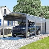 VEIKOU 10' x 15' Carport, Metal Carport with Heavy Duty Galvanized Steel Roof, Upgraded Large Outdoor Carport Canopy, Car Port for Car, Car Shelter & Shade, Grey