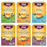 Yogi Tea - Digestion and Detox Tea Variety Pack Sampler (6 Pack) - Green Tea Super Antioxidant, Ginger, DeTox, Blackberry Apple Cider, Honey Chai Turmeric Vitality, and Egyptian Licorice - 96 Tea Bags