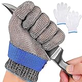 Metal Glove Level 9 Cut Resistant, Stainless Steel Safety Kitchen Cuts Glove for Meat Cutting, Fish Fillet, Oyster Shucking, Wood Carving, Anti-Cut Gloves Safety Butcher Glove (M-1PCS)