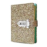 ARRLSDB Lock Journal Combination Lock Writing Travel Diary, A6 Binders PU Leather Refillable Journal (Golden)