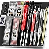 Nicpro 15 Pack Carpenter Pencil Set with Sharpener, Mechanical Carpenter Pencils with 40 Refill, Automatic Center Puncha and Carbide Scribe Tool, Heavy Duty Construction Pencil for Architect-With Case