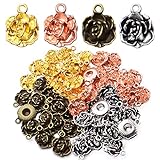 BronaGrand 60pcs Rose Pendant Charm Tibetan Alloy Rose Flower Charms Pendants Flower Bead Charms DIY Earrings Bracelet Necklace Jewelry Making for Birthday Valentine's Gifts,4 Colors