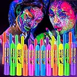 12 PCS Glow Face Body Paint, Glow In The Dark Under UV Black Light Sticks Makeup Neon Face Painting Kits for Kids Adult Halloween Festival Accessory Glow Party Supplies