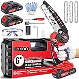 Mini Chainsaw, 6-Inch Electric Chainsaw Cordless, 2024 Upgraded Portable Handheld Small Chain saw for Wood Cutting, Tree Trimming, Courtyard, Household, and Garden (Includes 2 Batteries and 3 Chains)