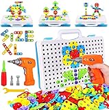 Parhlen Educational Toys Building Blocks, 244 Pieces Electric Screwdriver DIY Building Toys for Boys and Girls, Educational Construction Building kit for Kids Ages 4 5 6 7 8 9 10 Year Old