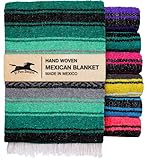 El Paso Designs Mexican Yoga Blanket | Colorful Falsa Serape | Park Blanket, Yoga Towel, Picnic, Beach Blanket, Patio Blanket, Soft Woven Saddle Blanket, Boho Home Décor (Teal, Gray and Mint)